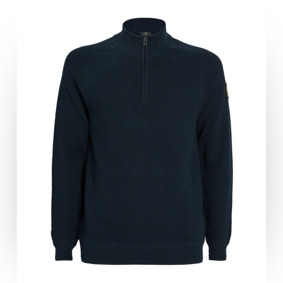 Belstaff Men’s The Tide Quarter Zip Knitwear Pullover Sweater Navy XXL Slim